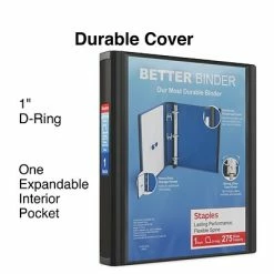 Promo 💯 Binders Staples 1" 3-Ring Better Binder, Black (13395) 😍