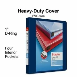 Hot Sale ❤️ Staples Binders Heavy Duty 1" 3 Ring View Binder With D-Rings, Navy Blue (ST56268-CC) 👍