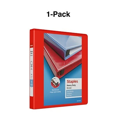 Discount ⌛ Staples Binders Heavy Duty 1" 3 Ring View Binder With D-Rings, Red (ST56295-CC) 🌟 - Image 6