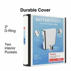 Hot Sale 🔥 Staples Binders Better 2" 3 Ring View Binder With D-Rings, White (24069) 🌟