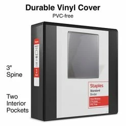 Outlet 🔔 Staples Binders Standard 3" 3 Ring View Binder With D-Rings, Black (26449-CC) ❤️