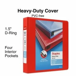 Best Sale 🥰 Staples Binders Heavy Duty 1-1/2" 3 Ring View Binder With D-Rings, Red (24681) 🛒