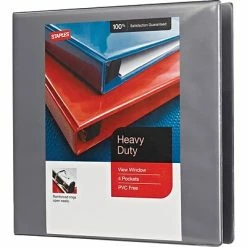 Coupon โจ Staples Binders Heavy Duty 1-1/2" 3 Ring View Binder With D-Rings, Gray (26342) ๐