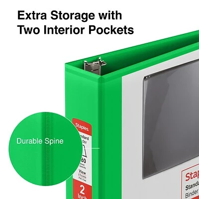 Cheap ⌛ Staples Binders Standard 2" 3 Ring View Binder With D-Rings, Green (55433) 😍 - Image 4