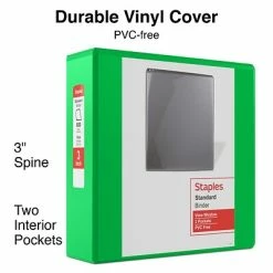 Budget 🎉 Staples Staples® Round Ring View Binders Standard 3" 3 Ring View Binder With D-Rings, Green (26354-CC) ✨