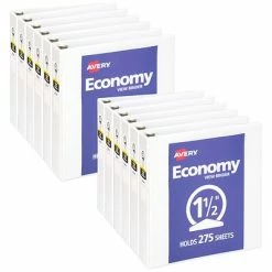 New 🛒 Binders Avery Economy 1.5" 3-Ring View Binder, White, 12/Pack (05726) ✨
