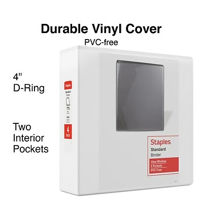 Brand new 👏 Staples Binders Standard 4" 3 Ring View Binder With D-Rings, White, 6/Pack (26358CT) 😉