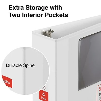Brand new 👏 Staples Binders Standard 4" 3 Ring View Binder With D-Rings, White, 6/Pack (26358CT) 😉 - Image 4