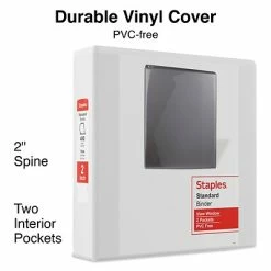 Hot Sale ✨ Staples Staples® Round Ring View Binders Standard 2" 3 Ring View Binder With D-Rings, White, 6/Pack (26444CT) 👏