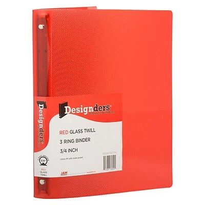 New 😍 Binders JAM Paper Designders 3/4" 3-Ring Flexible Poly Binder, Red Glass Twill (750T1RE) 🔥