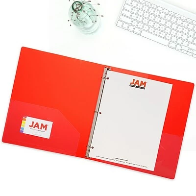 New 😍 Binders JAM Paper Designders 3/4" 3-Ring Flexible Poly Binder, Red Glass Twill (750T1RE) 🔥 - Image 5