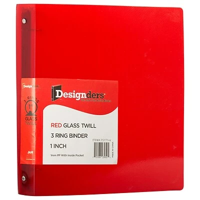 New 👍 Binders JAM Paper Designders 1" 3-Ring Flexible Poly Binder, Red Glass Twill (751T1RE) 😍