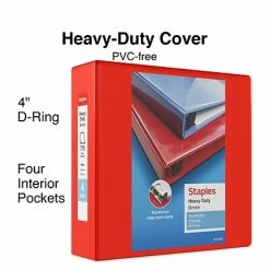 Hot Sale ❤️ Staples Binders Heavy Duty 4" 3 Ring View Binder With D-Rings, Red (ST56299-CC) 😀