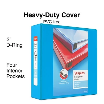 Hot Sale ๐ Staples Binders Heavy Duty 3" 3 Ring View Binder With D-Rings, Light Blue (ST56288-CC) ๐