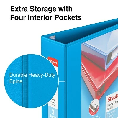 Hot Sale ๐ Staples Binders Heavy Duty 3" 3 Ring View Binder With D-Rings, Light Blue (ST56288-CC) ๐ - Image 4