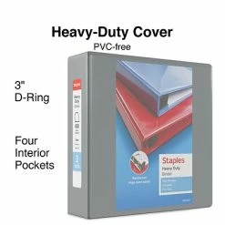 Best deal 🤩 Staples Binders Heavy Duty 3" 3 Ring View Binder With D-Rings, Gray (ST56331-CC) ✔️