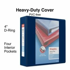 Best deal 👍 Staples Binders Heavy Duty 4" 3 Ring View Binder With D-Rings, Navy Blue (ST60406-CC) 🌟