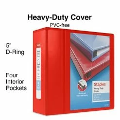 Promo 👏 Staples Binders Heavy Duty 5" 3 Ring View Binder With D-Rings, Red (ST56300-CC) 💯