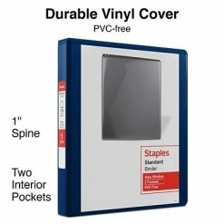 Coupon 💯 Staples Binders Standard 1" 3 Ring View Binder With D-Rings, Blue (26433-CC) 🛒