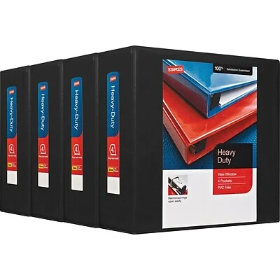 Best reviews of ❤️ Staples Staples® Round Ring View Binders Heavy Duty 4" 3 Ring View Binder With D-Rings, Black, 4/Pack (56235CT/24695CT) ⌛