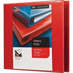 New ๐ Staples Binders Heavy Duty 2" 3 Ring View Binder With D-Rings, Red (26348) ๐